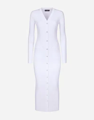 Dolce & Gabbana Long Ribbed Viscose Cardigan In White