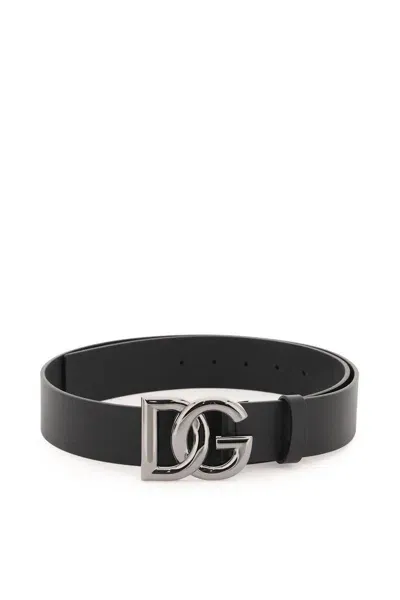 Dolce & Gabbana Lux Leather Belt With Dg Buckle In Black  