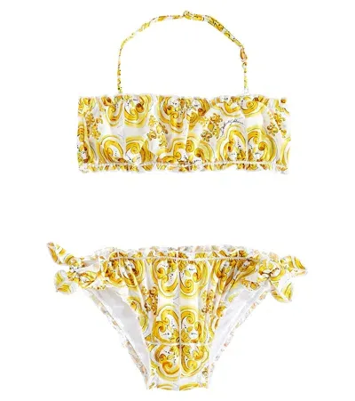 Dolce & Gabbana Kids' Majolica-print Ruffled Bikini Set In Yellow