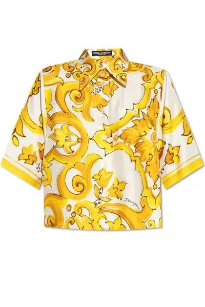 Dolce & Gabbana Majolica-print Silk Shirt In Yellow