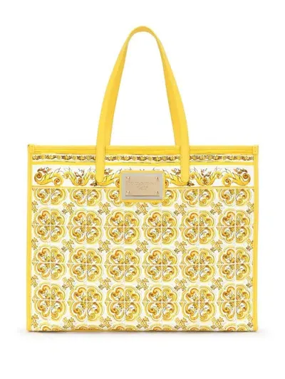 Dolce & Gabbana Majolica-print Large Shopper Bag In Yellow & Orange