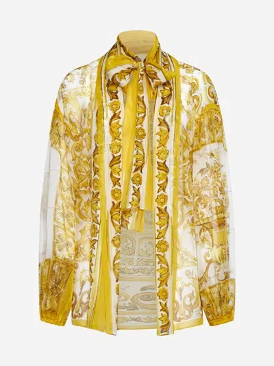 Dolce & Gabbana Majolica-print Silk Blouse In Yellow