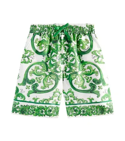 Dolce & Gabbana Kids' Majolica-print Silk Drawstring Shorts In White