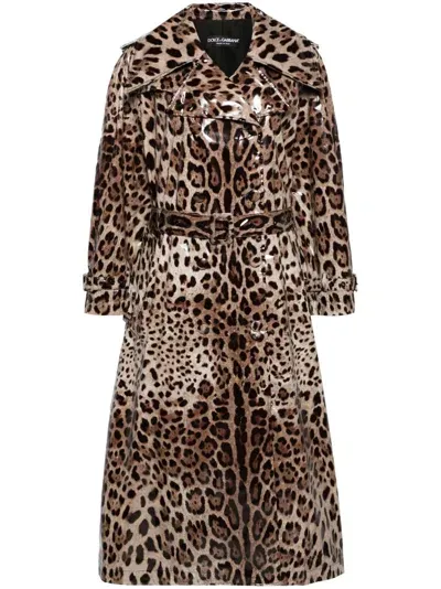 Dolce & Gabbana Leopard-print Belted Trench Coat In Nude