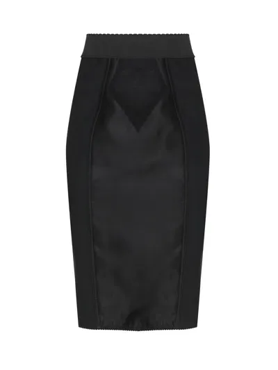 Dolce & Gabbana Marquisette And Satin Corsetry Skirt In Negro