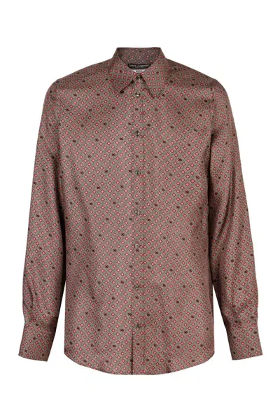 Dolce & Gabbana Martini Printed Silk Shirt In Multi