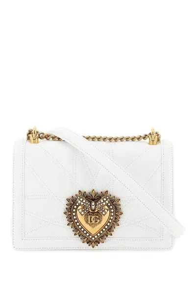 Dolce & Gabbana Medium 'devotion' Bag In Quilted Nappa Leather In Bianco