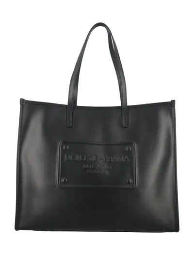 Dolce & Gabbana Shopper With Embossed Logo In Black