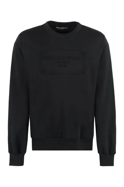 Dolce & Gabbana Technical Jersey Sweatshirt With Embossed Dg Logo In Black