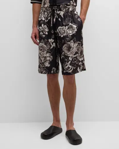 Dolce & Gabbana Floral-print Silk Shorts In Black