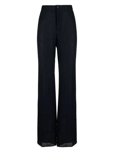 Dolce & Gabbana Linen Tailored Wide-leg Trousers In Blue