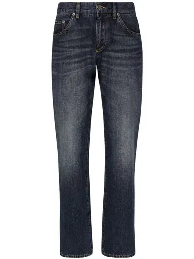 Dolce & Gabbana Logo-plaque Straight-leg Jeans In Blue