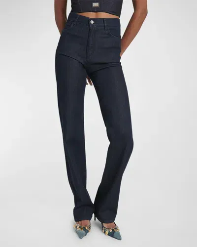 Dolce & Gabbana Mid-rise Straight-leg Cotton-silk Denim Pants In Dark Blue