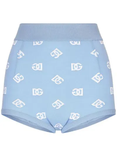 Dolce & Gabbana Dg-intarsia High-waist Mini Shorts In Blue