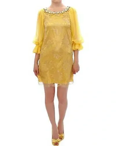 Pre-owned Dolce & Gabbana Minikleid Aus Kristall Aus Spitze - Dresses - Yellow -size 40 In Gelb