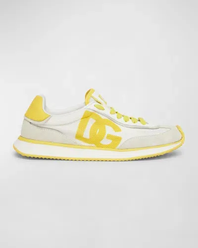 Dolce & Gabbana Mixed Leather Dg Runner Sneakers In White