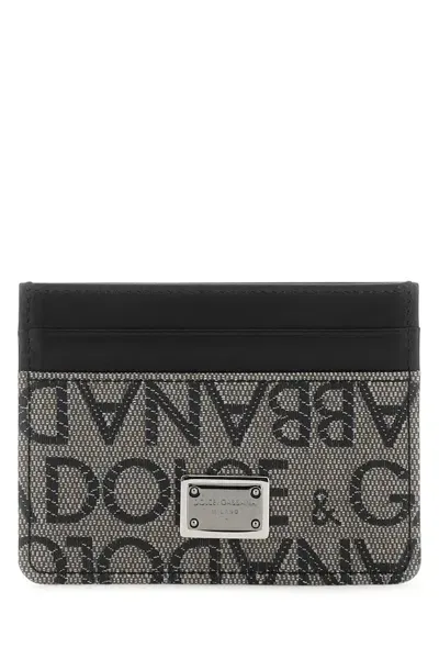 Dolce & Gabbana Multicolor Leather And Fabric Card Holder In Black