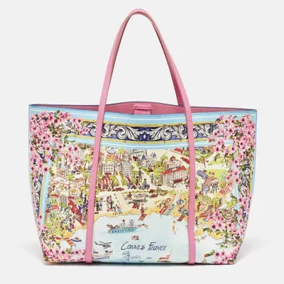 Pre-owned Dolce & Gabbana Multicolor Printed Leather Cannes France Tote