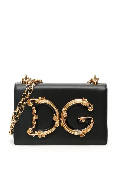 Dolce & Gabbana Mini Dg Girls Leather Shoulder Bag In Black