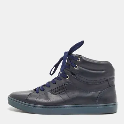 Pre-owned Dolce & Gabbana Navy Blue Leather High Top Sneakers Size 42