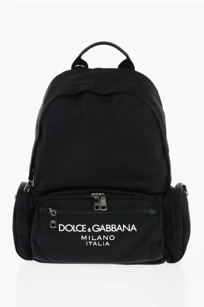 Dolce & Gabbana Nylon Backpack With Embossed Logo In Black