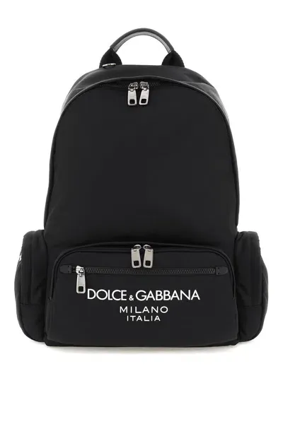 Dolce & Gabbana Nylon Backpack With Logo In Blue