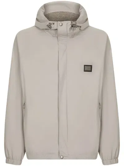 Dolce & Gabbana Logo-plaque Hooded Jacket In Grey