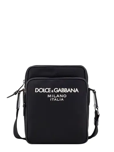 Dolce & Gabbana Nylon Shoulder Bag With Logo Patch In Black