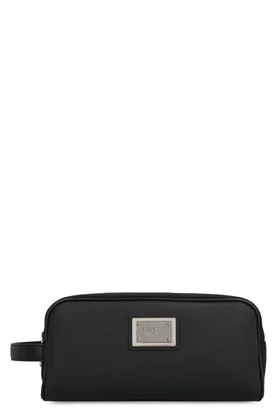 Dolce & Gabbana Logo Leather Beauty-case In Neronero