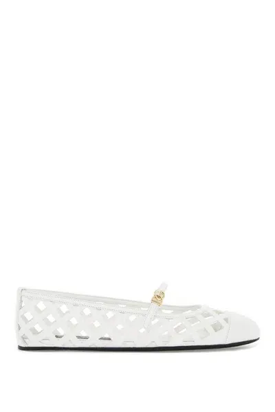 Dolce & Gabbana Openwork Calfskin Ballet Flats In White