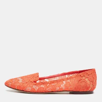 Pre-owned Dolce & Gabbana Orange Lace Taormina Smoking Slippers Size 36