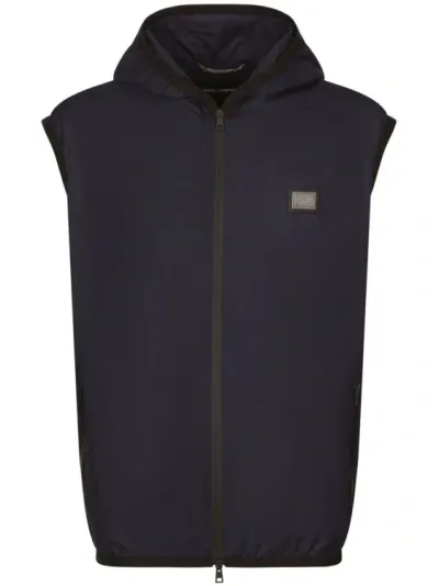 Dolce & Gabbana Logo-plaque Hooded Gilet In Blue