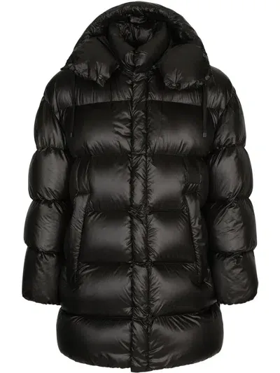 Dolce & Gabbana Padded Hooded Midi Coat In Schwarz