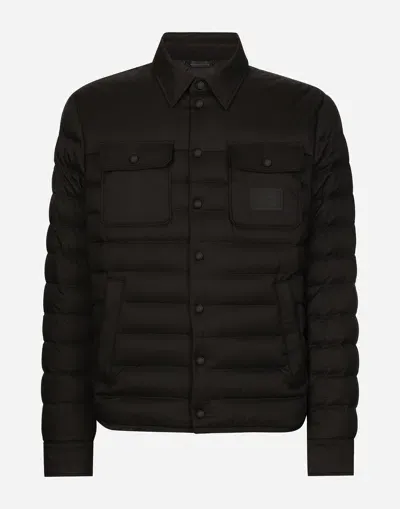 Dolce & Gabbana Padded Satin Jacket With Shirt Collar In Black