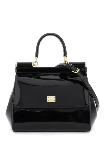 Dolce & Gabbana Patent Leather Sicily Handbag In Nero