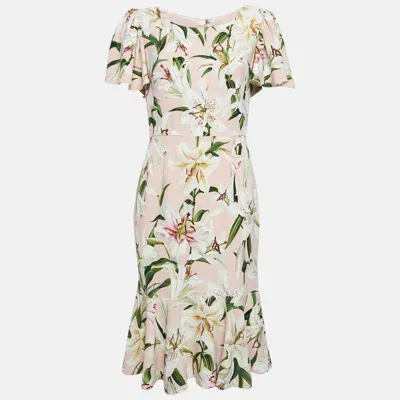 Pre-owned Dolce & Gabbana Pink Floral Print Crepe Flounce Midi Dress M