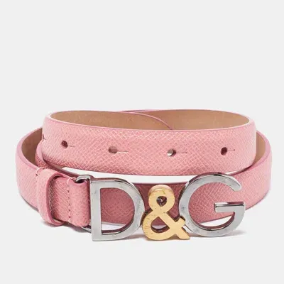 Pre-owned Dolce & Gabbana Pink Leather Buckle Belt 70cm