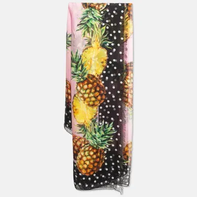 Pre-owned Dolce & Gabbana Pink Pineapple Print Silk Scarf