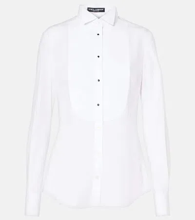 Dolce & Gabbana Cotton Poplin Shirt With Pique Plastron In White