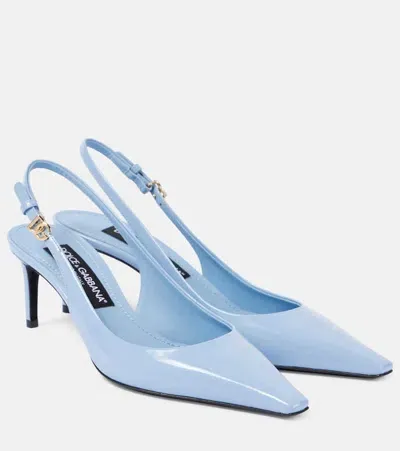 Dolce & Gabbana 60mm Mun Patent Leather Slingback Pumps In Light Blue