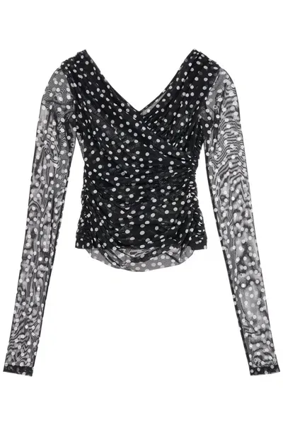 Dolce & Gabbana Polka Dot Draped Top With In Black