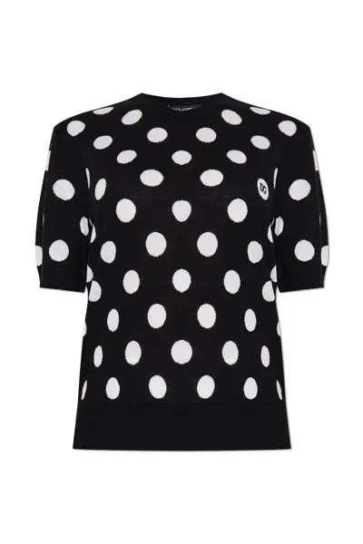 Dolce & Gabbana Polka-dot Inlay Knitted Tank Top In Black