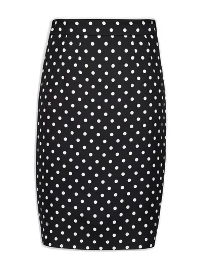 Dolce & Gabbana Polka-dot Print Pencil Skirt In Black