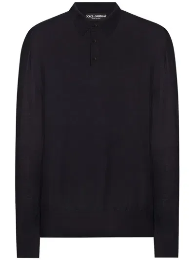 Dolce & Gabbana Polo-collar Sweatshirt In Blue