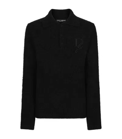 Dolce & Gabbana Polo-neck Logo Sweater In Black