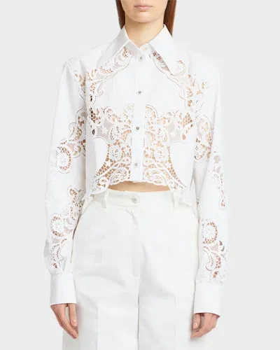 Dolce & Gabbana Poplin Button-front Shirt With Cutwork Lace Embroidery In White