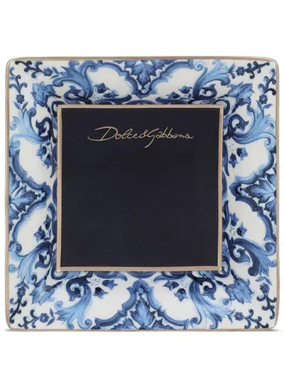 Dolce & Gabbana Porcelain Decorative Tray In Blau