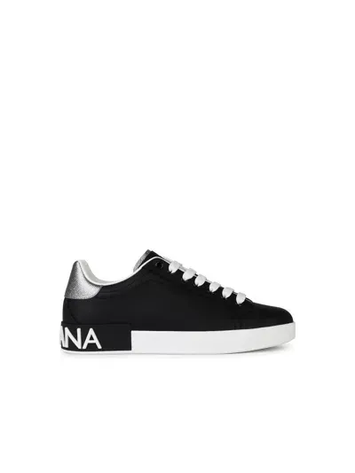 Dolce & Gabbana 'portofino' Black Leather Sneakers Man