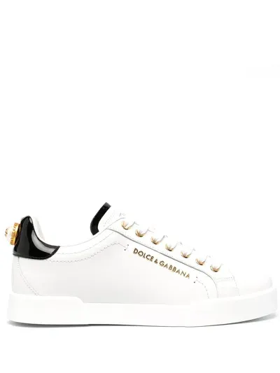 Dolce & Gabbana Portofino Leather Sneakers In White