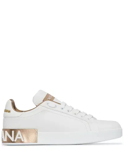 Dolce & Gabbana Portofino Leather Sneakers In White